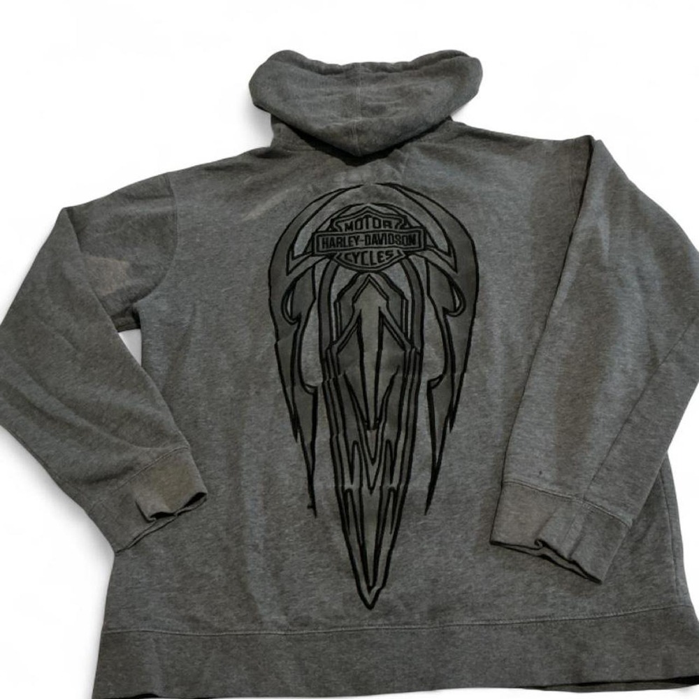 Harley-Davidson Zip Up Hoodie Mens Small Gray Fair Tribal Graphic Logo